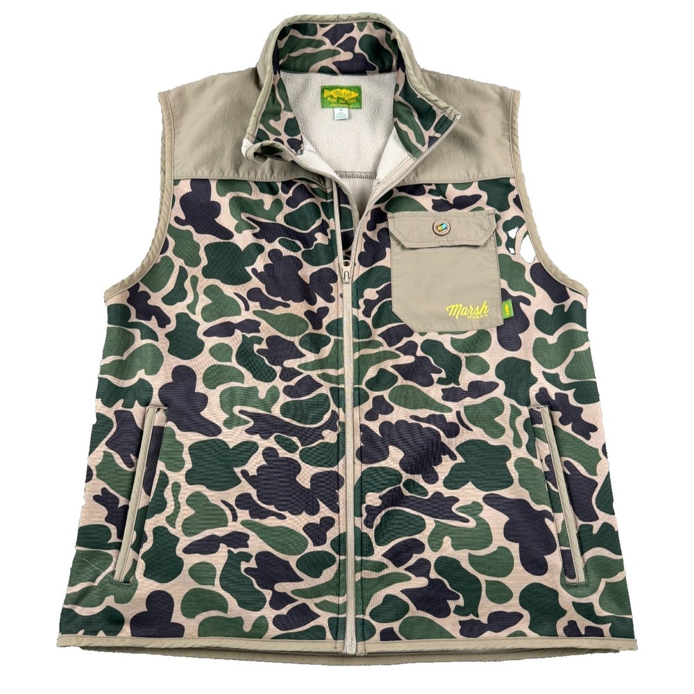 Marsh Wear Men's Vest Medium Camo Fleece Lined Fishing Hunting Full Zip